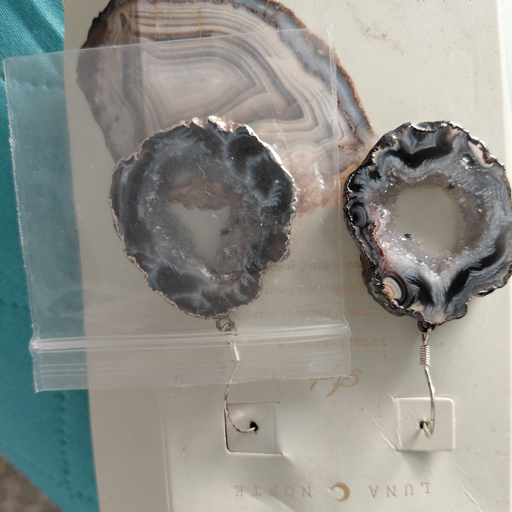 Silver and Gray Geode Earrings